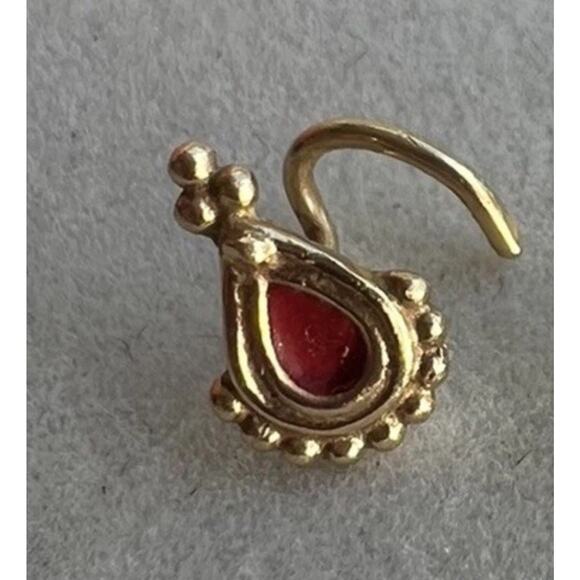 Solid 14k Gold Nose Pin Stud Primitive Nose Ring Indian Tribal Body Jewelry - Picture 2 of 3